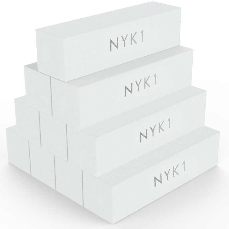 NYK1 White Nail Buffer Sanding Block - (Pack of 10) NYK1 Professional Salon Quality Grit Nail Buffer File for Sanding, Filing Natural, Shellac or Acrylic Gel Nails - Image 1